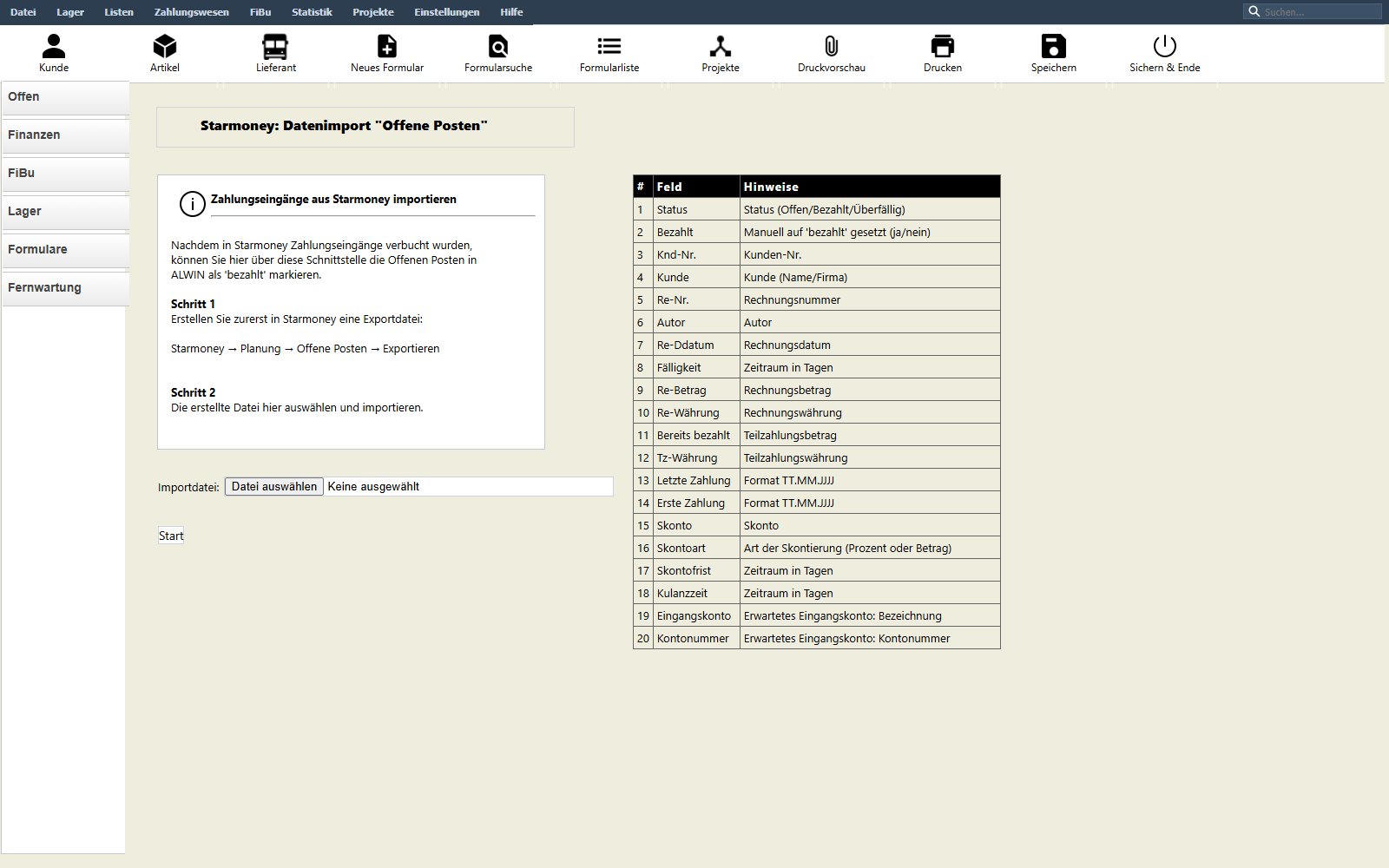 Starmoney-Import der offenen Posten