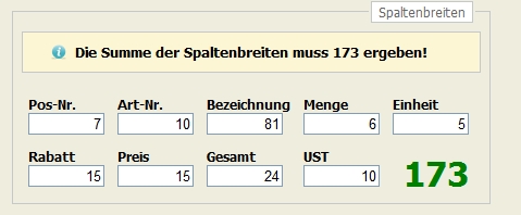Spaltenbreite für Formulardruck einstellen